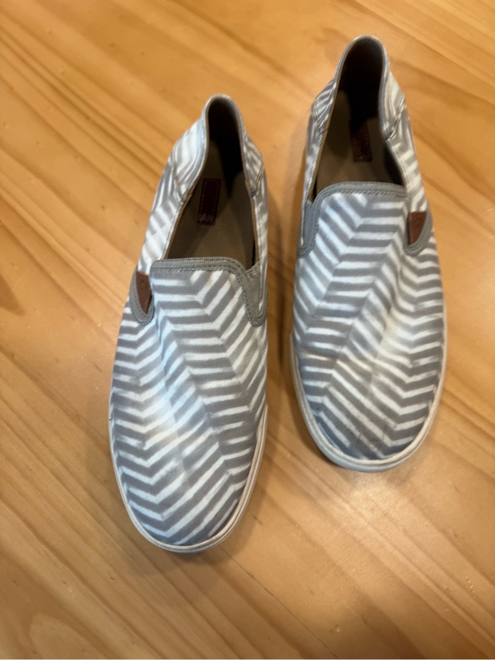 OluKai Women's Slip-On Flats in Sage Green and White Chevron